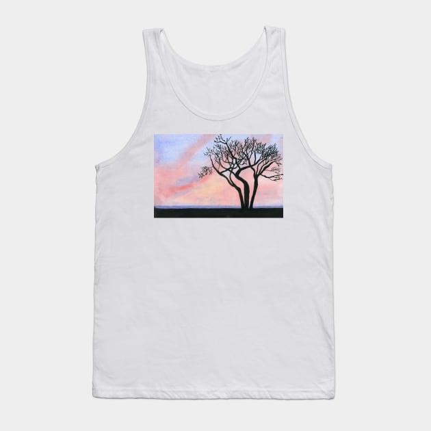 Sunset and Trees Original Watercolor Painting Tank Top by EugeniaAlvarez